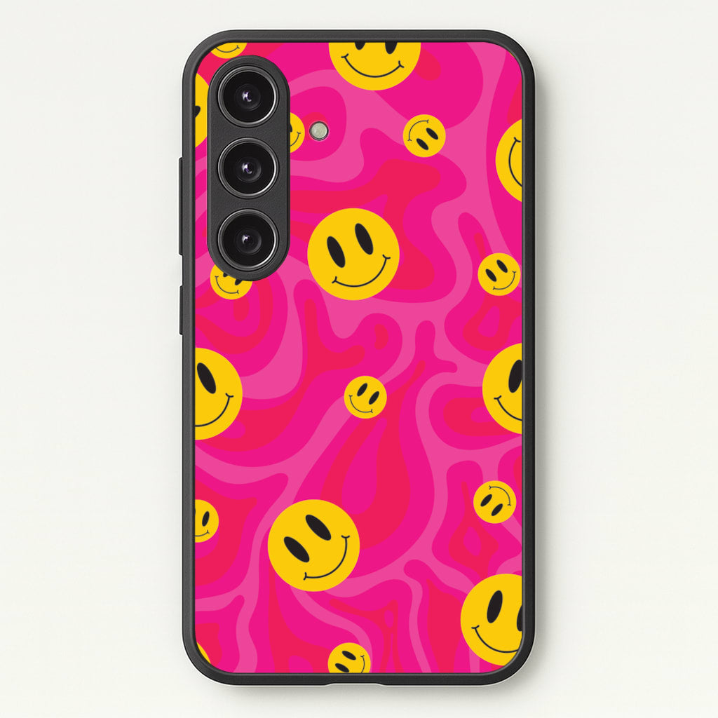 Pink Wavey Smileys Pattern - Psychedelic Phone Case for Galaxy S25 Plus