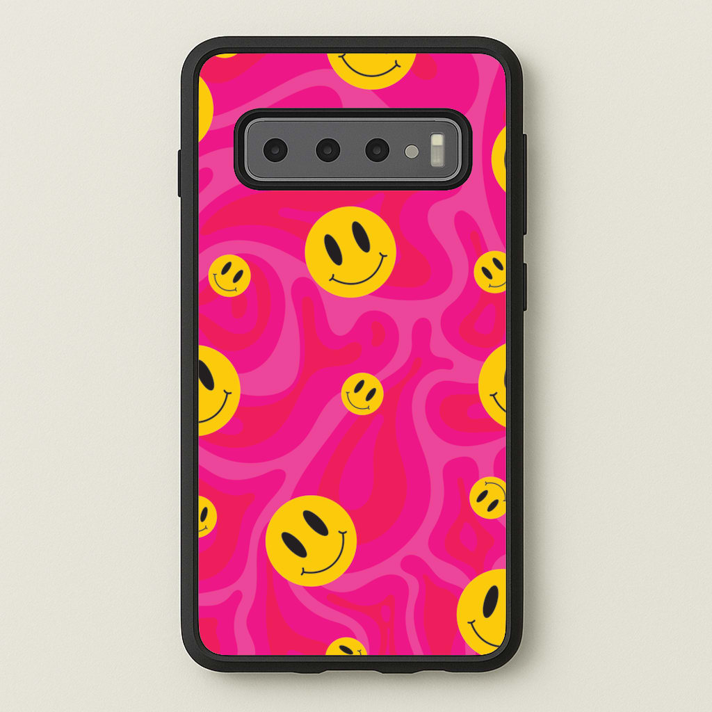Pink Wavey Smileys Pattern - Psychedelic Phone Case for Galaxy S10