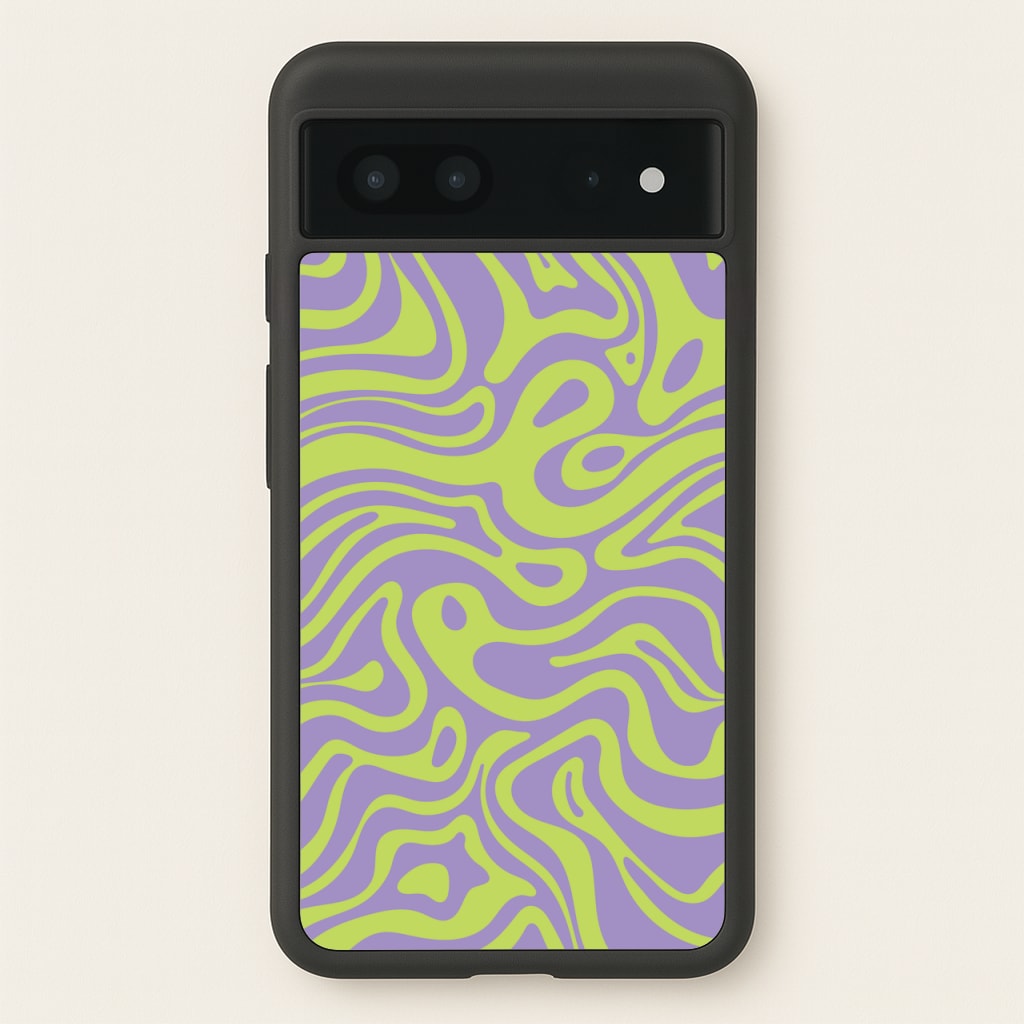 Green And Purple Waves Pattern - Psychedelic Phone Case for Google Pixel 7