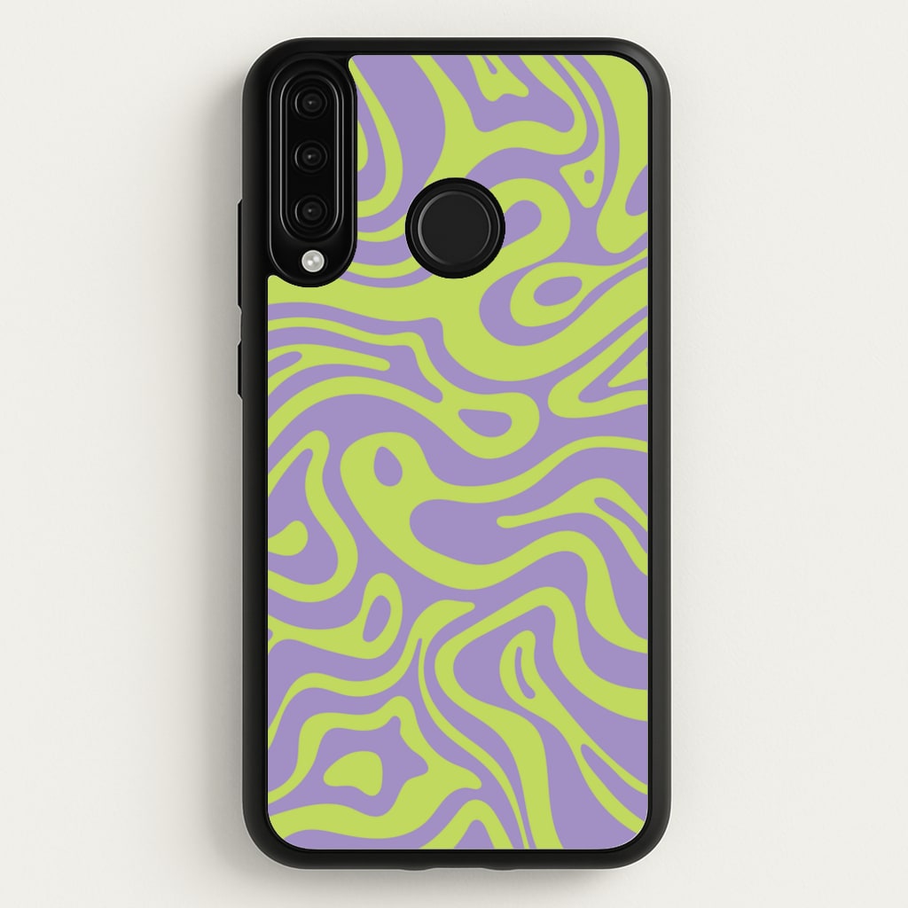 Green And Purple Waves Pattern - Psychedelic Phone Case for Huawei P30 Lite