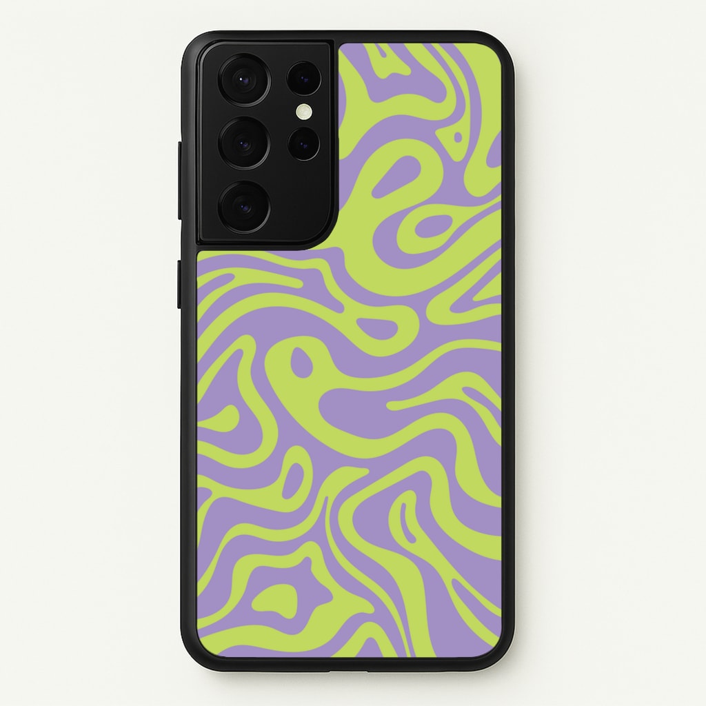 Green And Purple Waves Pattern - Psychedelic Phone Case for Galaxy S21 Ultra