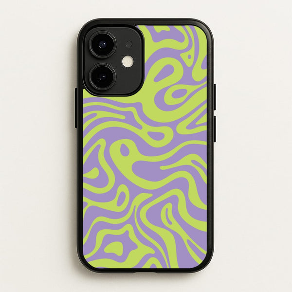 Green And Purple Waves Pattern - Psychedelic Phone Case for iPhone 12 Mini