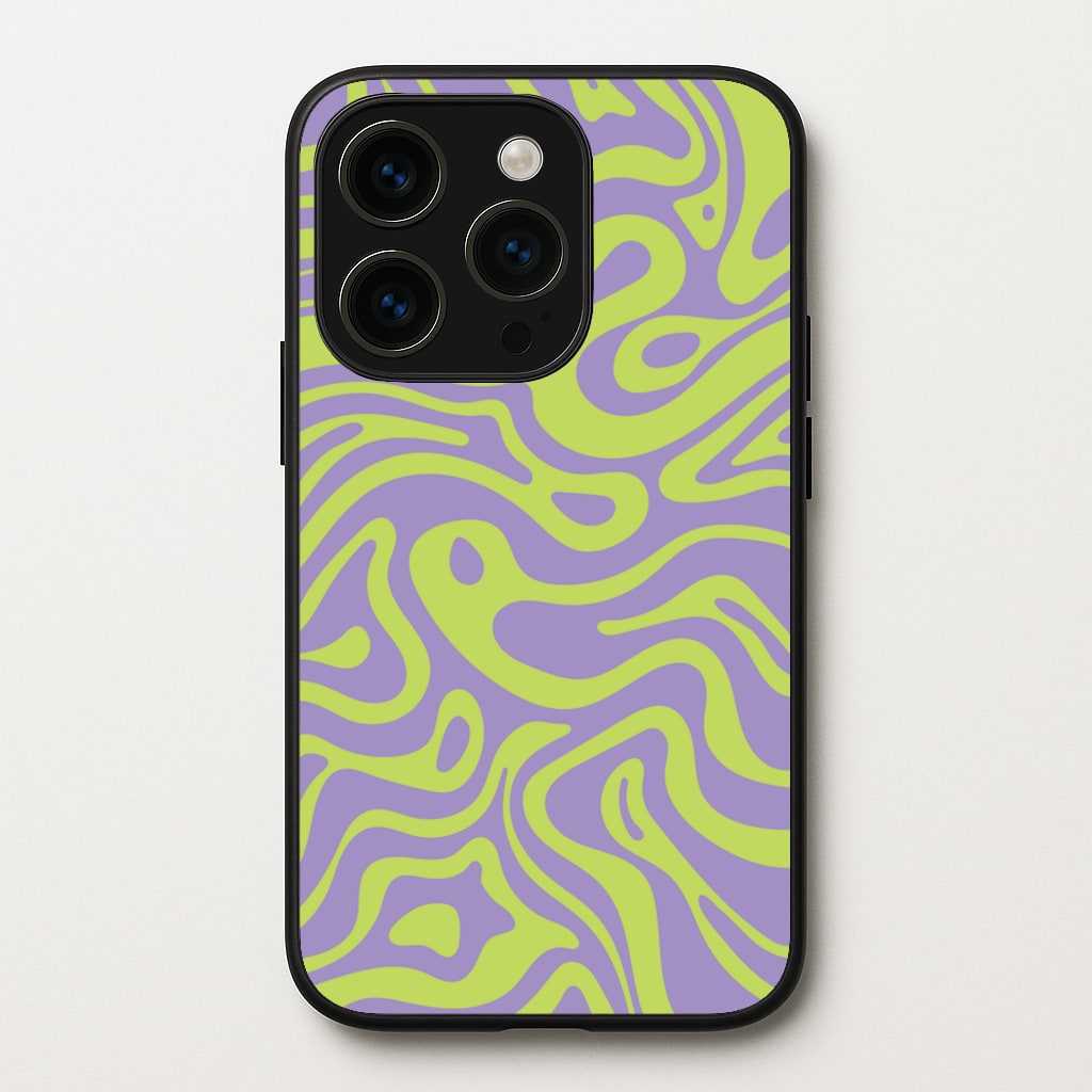 Green And Purple Waves Pattern - Psychedelic Phone Case for iPhone 15 Pro Max