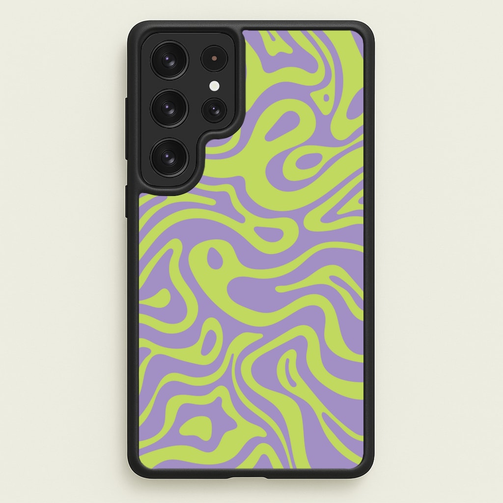 Green And Purple Waves Pattern - Psychedelic Phone Case for Galaxy S23 Ultra