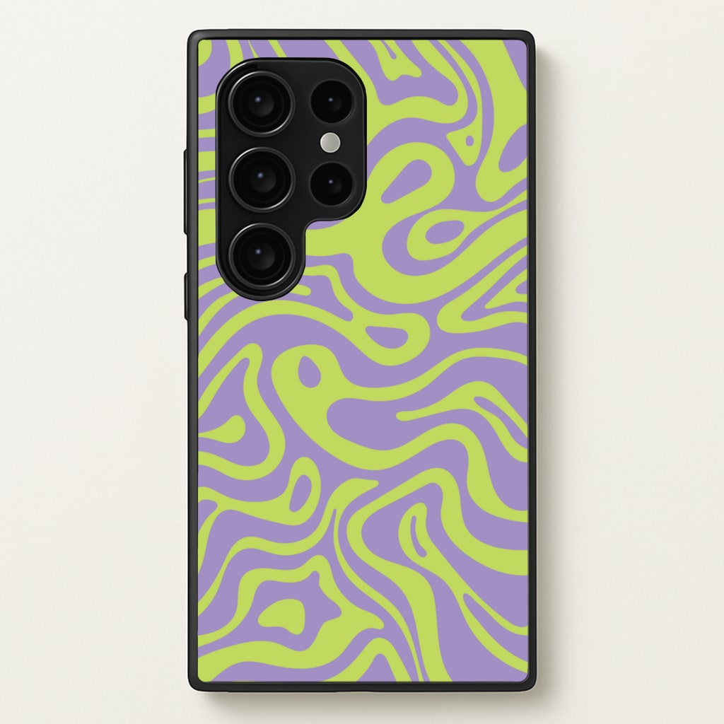 Green And Purple Waves Pattern - Psychedelic Phone Case for Galaxy S24 Ultra