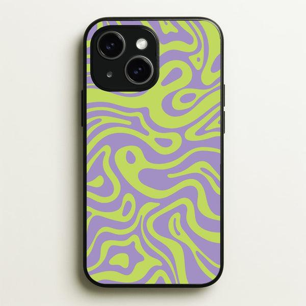 Green And Purple Waves Pattern - Psychedelic Phone Case for iPhone 14