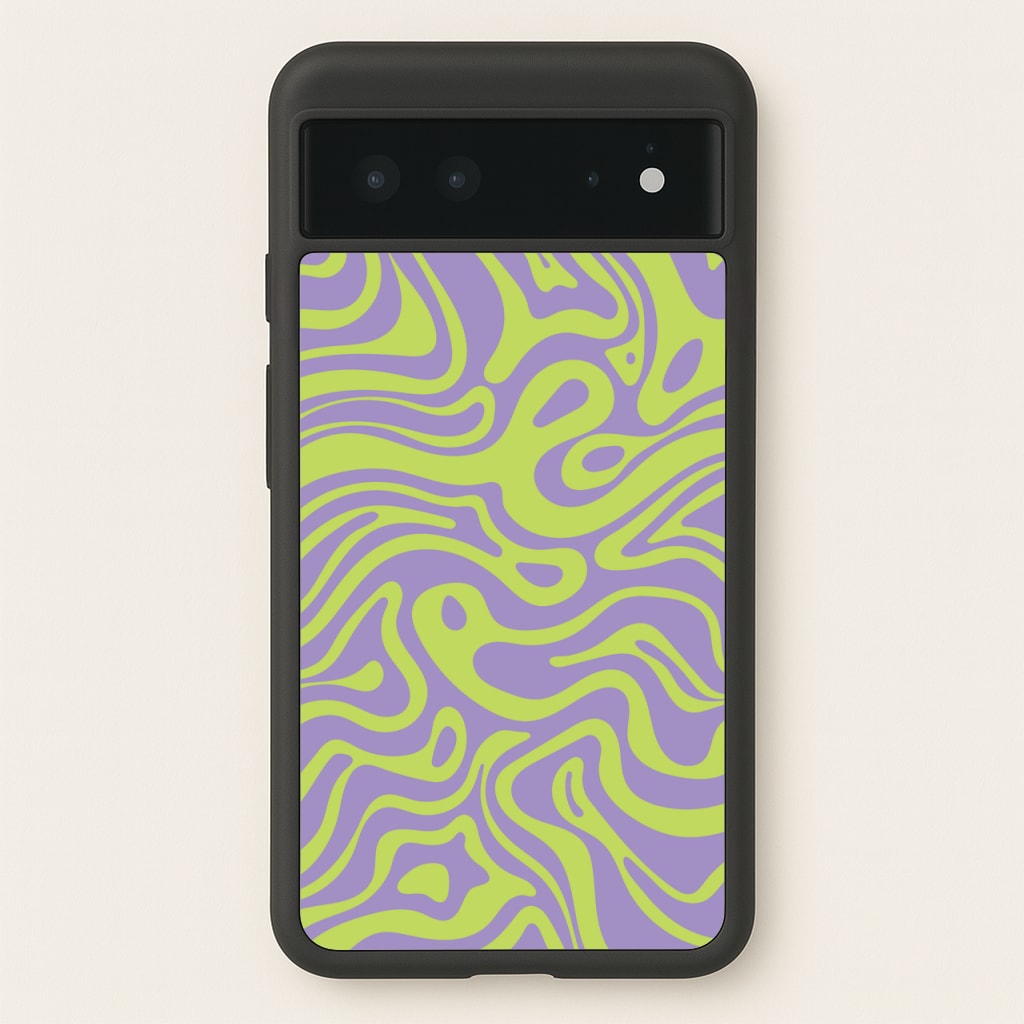 Green And Purple Waves Pattern - Psychedelic Phone Case for Google Pixel 6