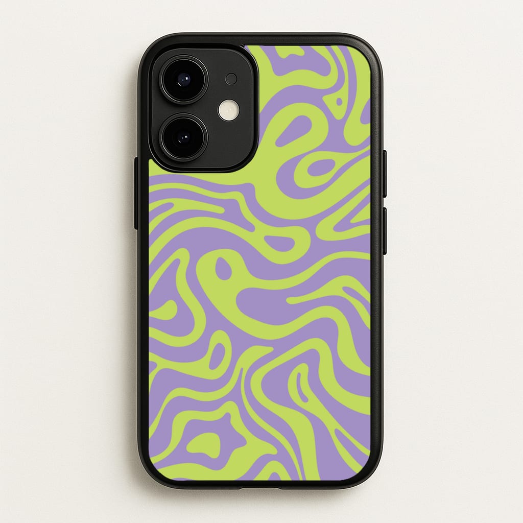 Green And Purple Waves Pattern - Psychedelic Phone Case for iPhone 12 / 12 Pro