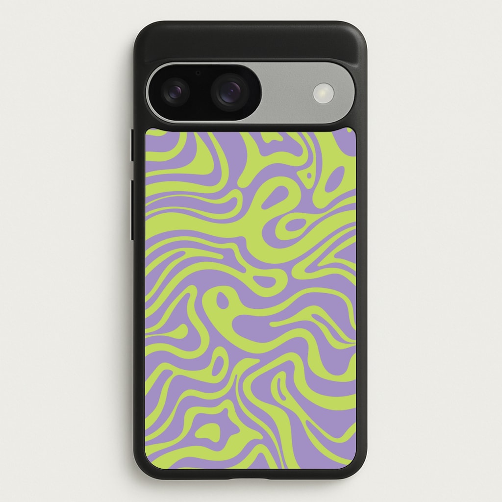 Green And Purple Waves Pattern - Psychedelic Phone Case for Google Pixel 9 / 9 Pro
