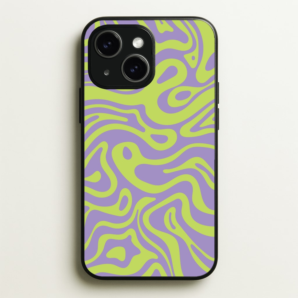 Green And Purple Waves Pattern - Psychedelic Phone Case for iPhone 14 Plus