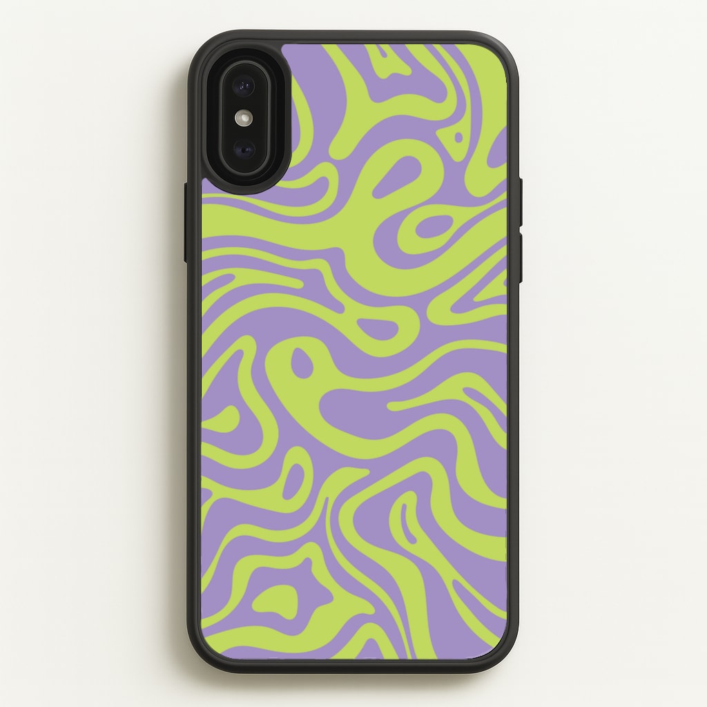 Green And Purple Waves Pattern - Psychedelic Phone Case for iPhone XS Max
