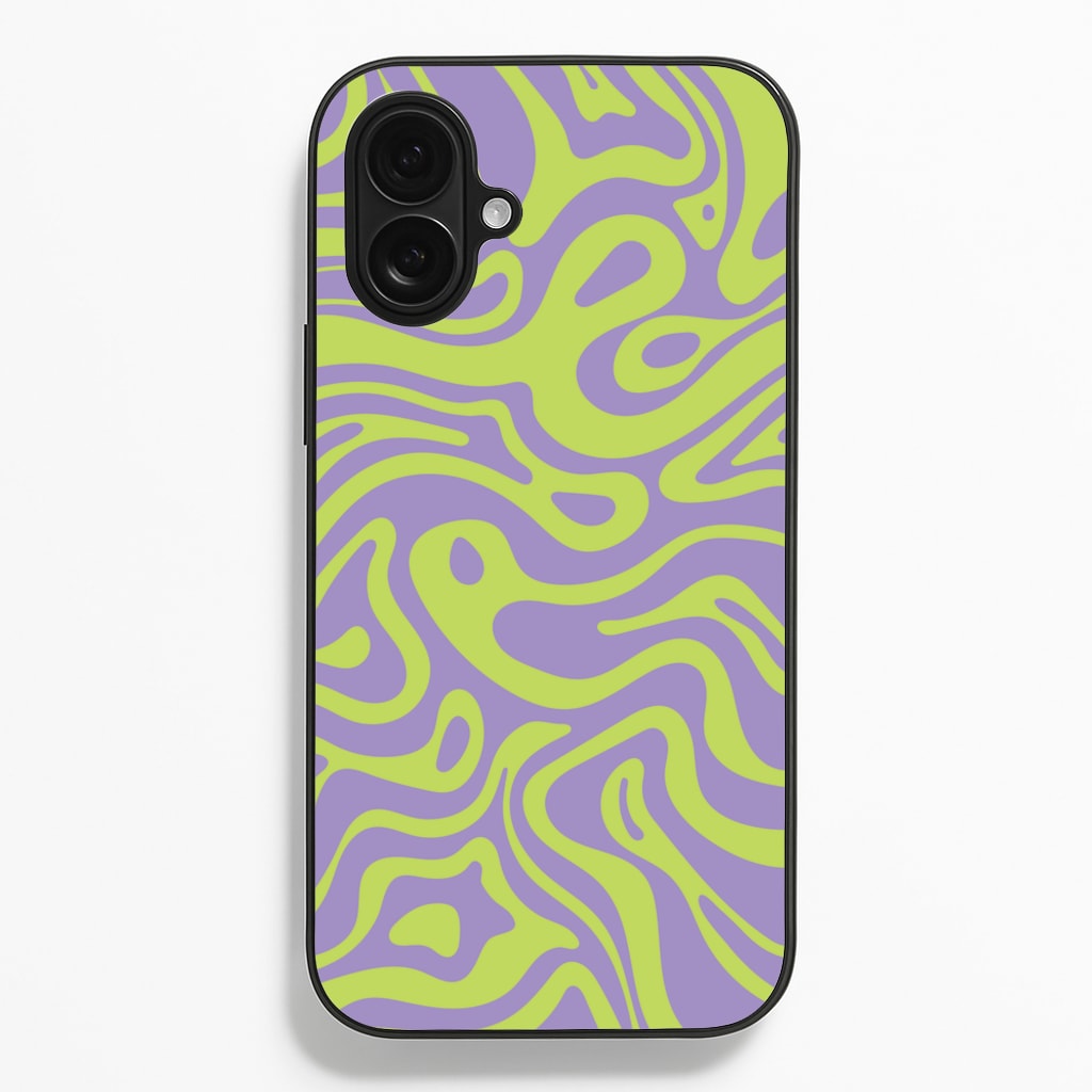 Green And Purple Waves Pattern - Psychedelic Phone Case for iPhone 16 Plus