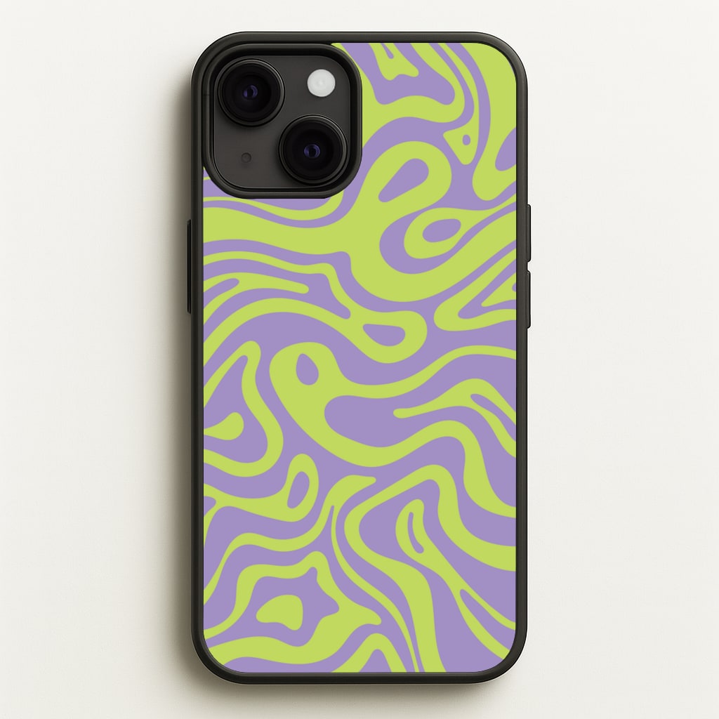 Green And Purple Waves Pattern - Psychedelic Phone Case for iPhone 13 Mini