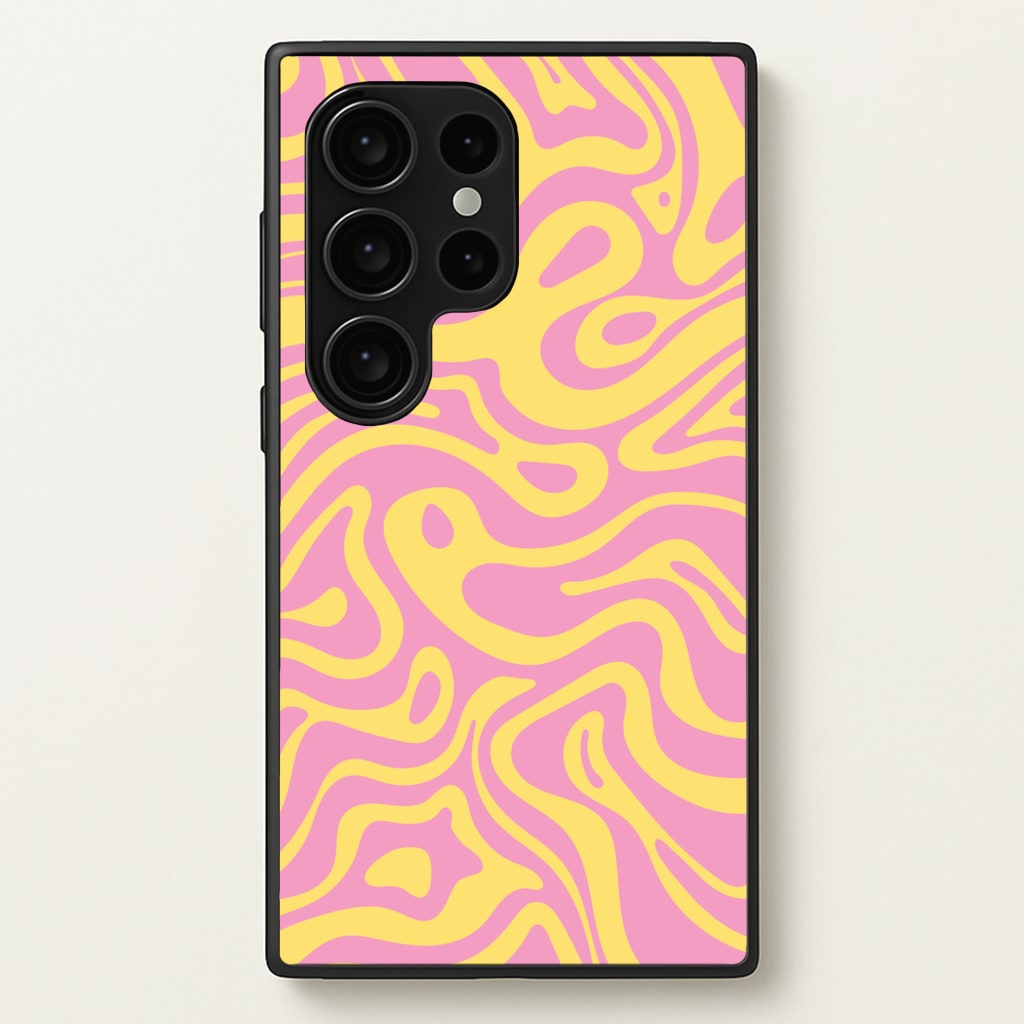 Yellow And Pink Waves Pattern - Psychedelic Phone Case for Galaxy S24 Ultra