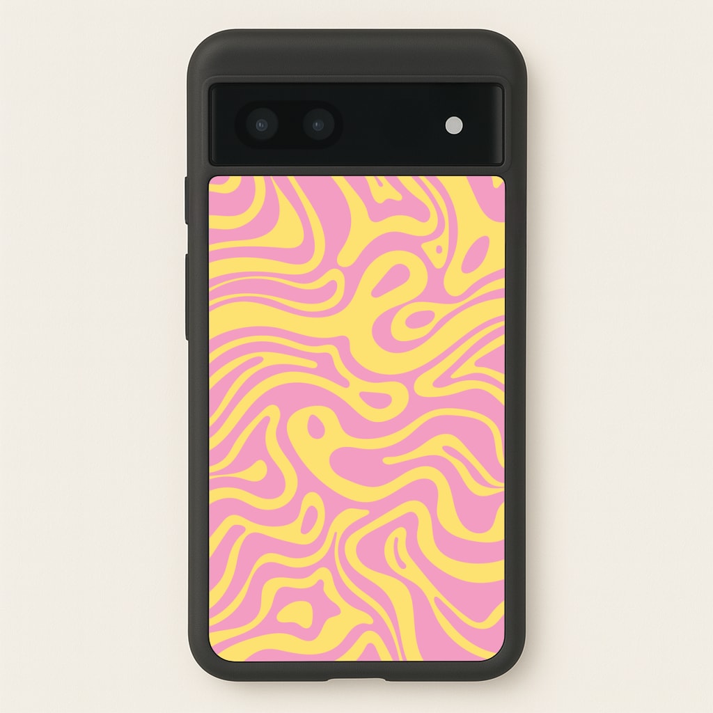 Yellow And Pink Waves Pattern - Psychedelic Phone Case for Google Pixel 7a
