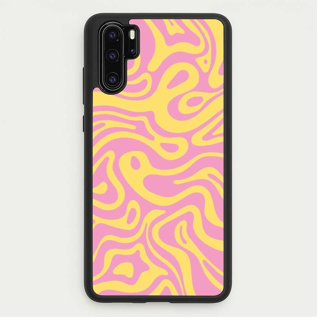 Yellow And Pink Waves Pattern - Psychedelic Phone Case for Huawei P30 Pro