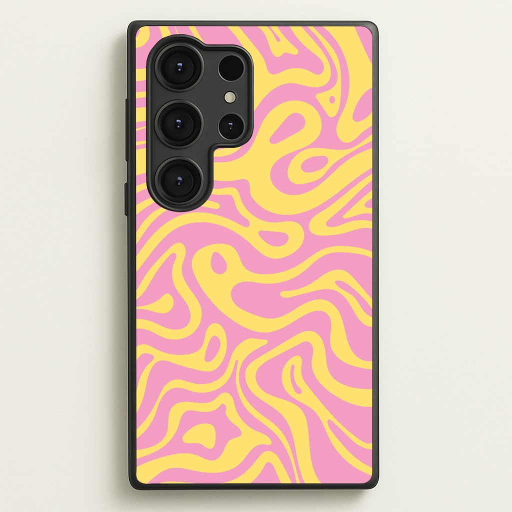 Yellow And Pink Waves Pattern - Psychedelic Phone Case for Galaxy S25 Ultra