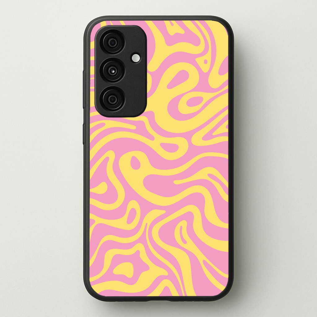 Yellow And Pink Waves Pattern - Psychedelic Phone Case for Galaxy A55