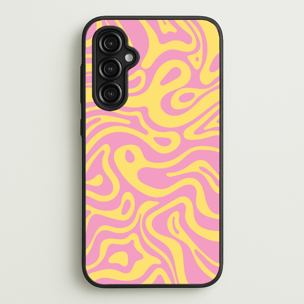Yellow And Pink Waves Pattern - Psychedelic Phone Case for Galaxy A14