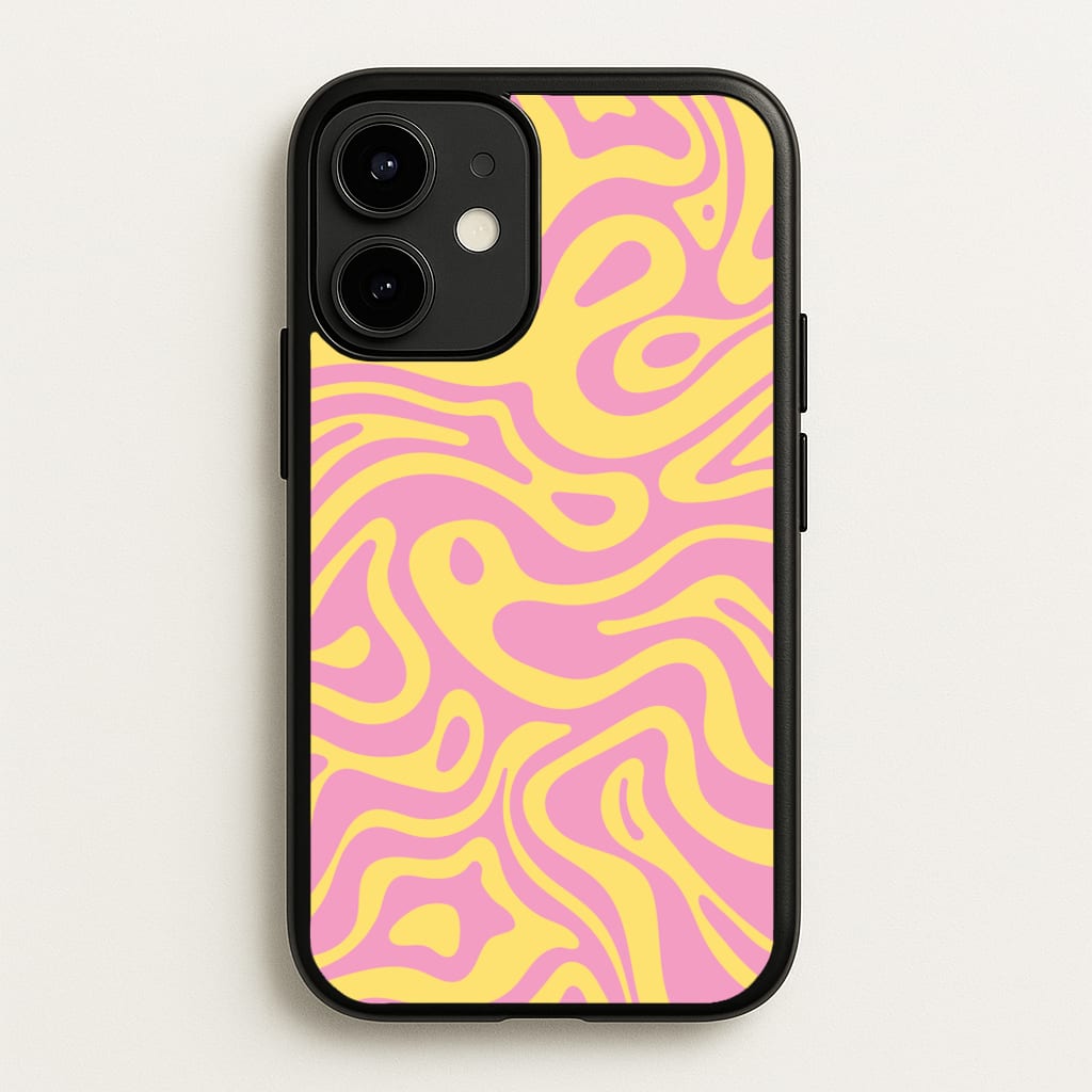 Yellow And Pink Waves Pattern - Psychedelic Phone Case for iPhone 12 Mini