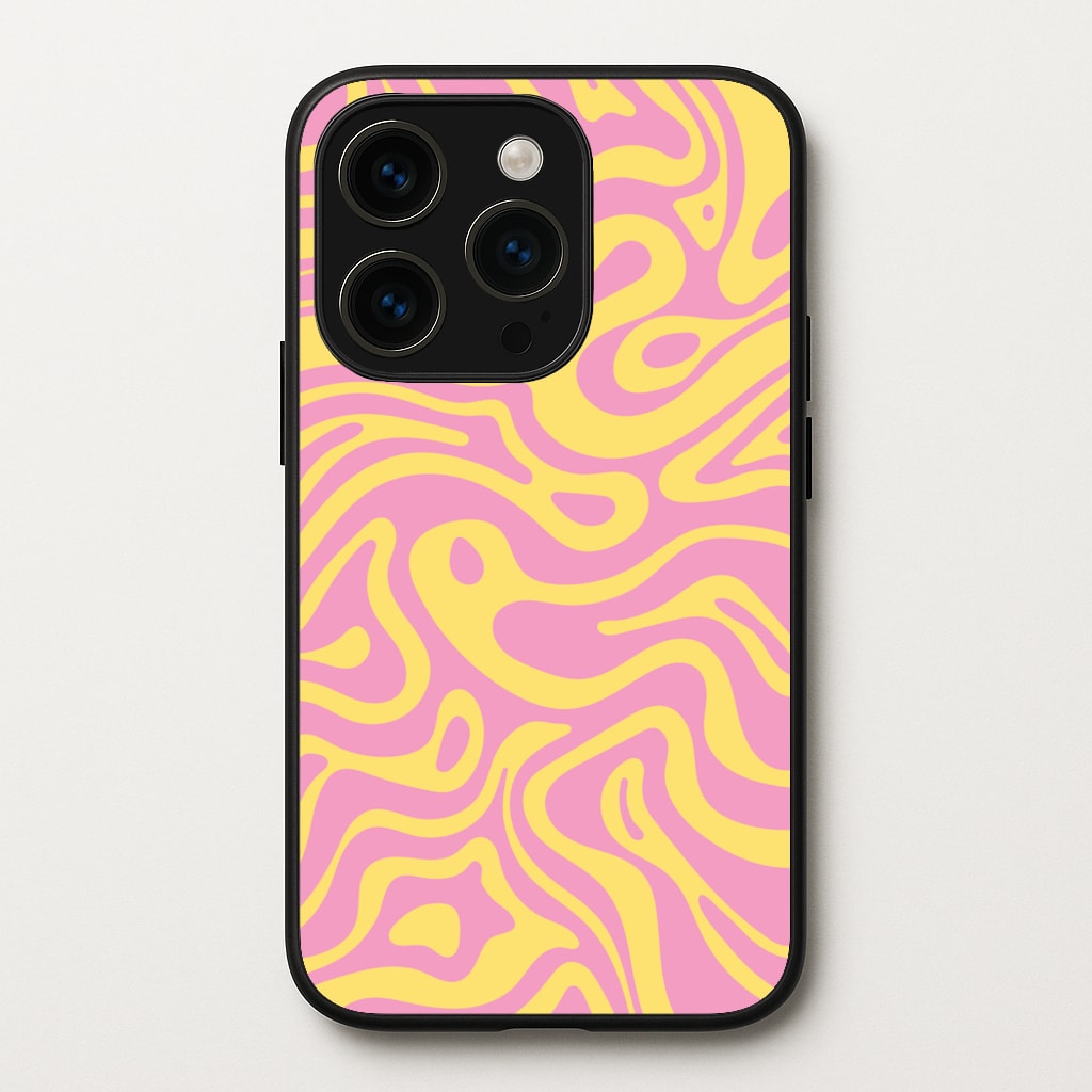 Yellow And Pink Waves Pattern - Psychedelic Phone Case for iPhone 15 Pro Max