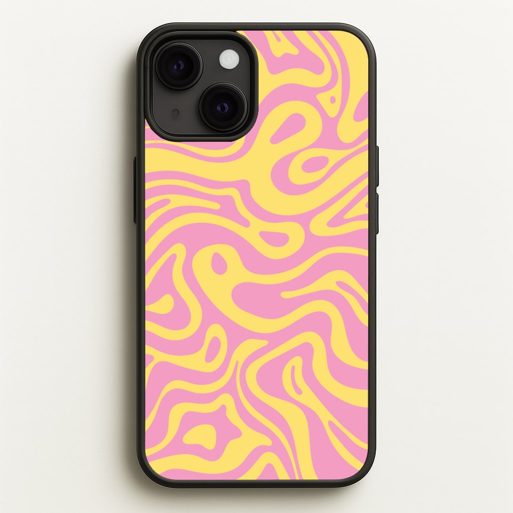 Yellow And Pink Waves Pattern - Psychedelic Phone Case for iPhone 13 Mini