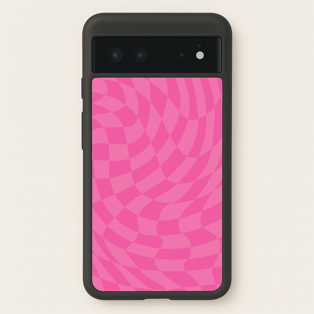Pink Trippy Checkerboard Pattern - Psychedelic Phone Case for Google Pixel 6