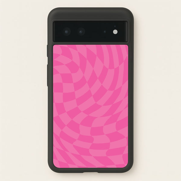 Pink Trippy Checkerboard Pattern - Psychedelic Phone Case for Google Pixel 6