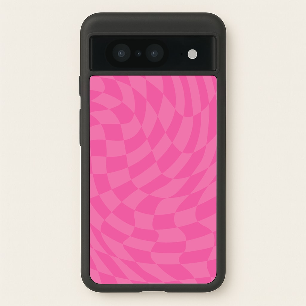 Pink Trippy Checkerboard Pattern - Psychedelic Phone Case for Google Pixel 8