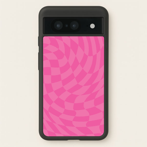 Pink Trippy Checkerboard Pattern - Psychedelic Phone Case for Google Pixel 8