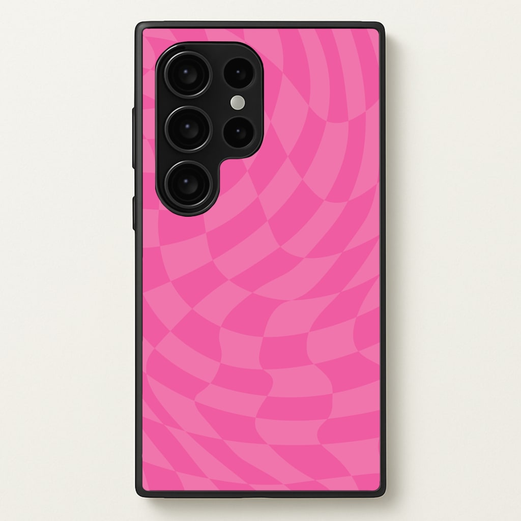 Pink Trippy Checkerboard Pattern - Psychedelic Phone Case for Galaxy S24 Ultra