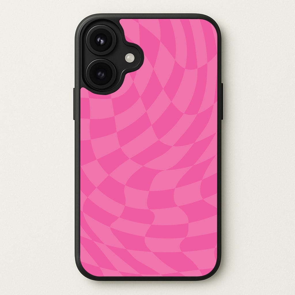 Pink Trippy Checkerboard Pattern Phone Case for iPhone 17