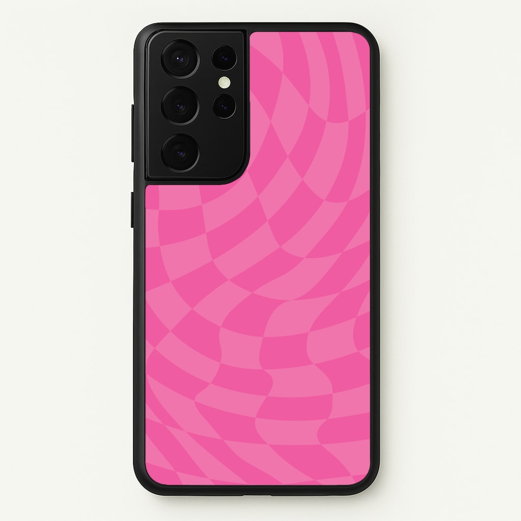 Pink Trippy Checkerboard Pattern - Psychedelic Phone Case for Galaxy S21 Ultra