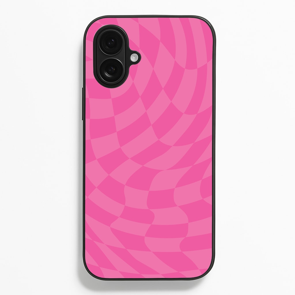 Pink Trippy Checkerboard Pattern - Psychedelic Phone Case for iPhone 16 Plus