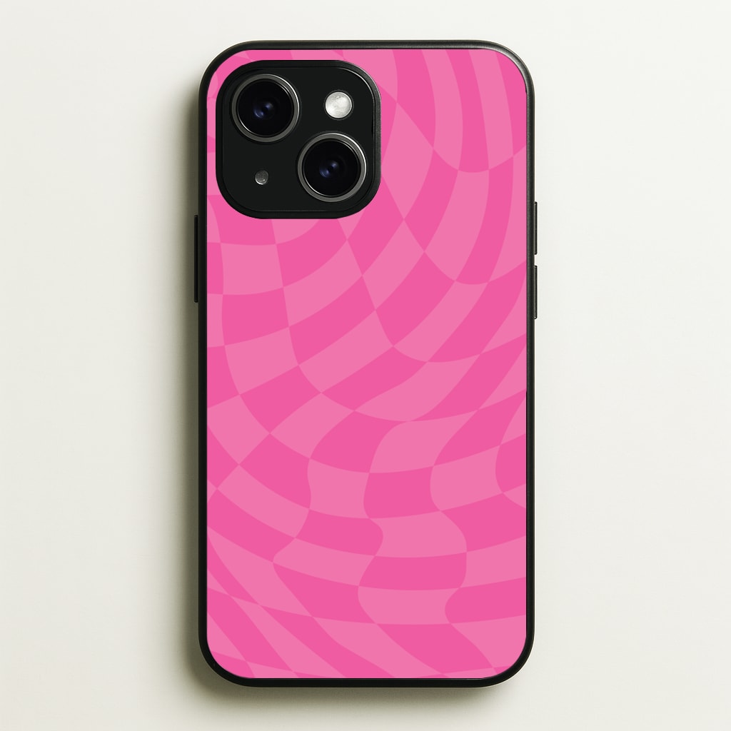Pink Trippy Checkerboard Pattern - Psychedelic Phone Case for iPhone 15 Plus