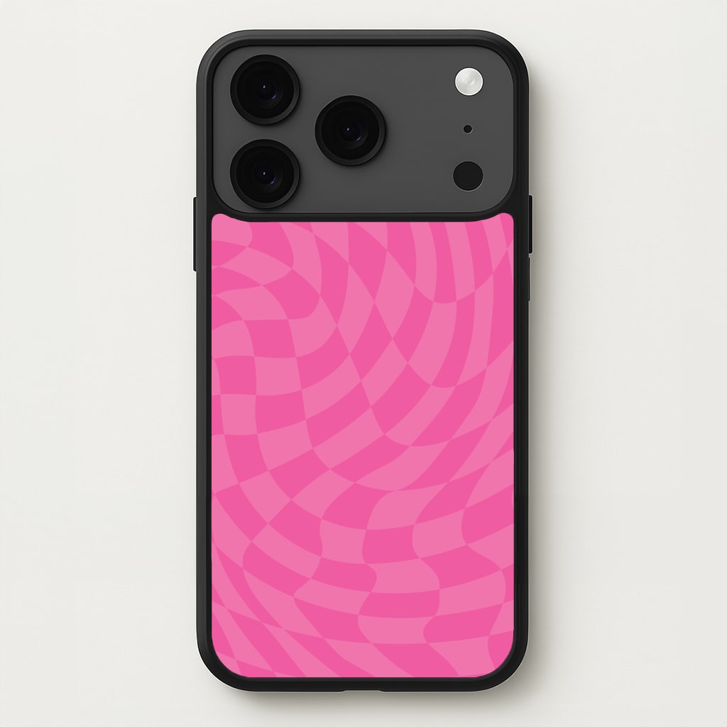 Pink Trippy Checkerboard Pattern Phone Case for iPhone 17 Pro