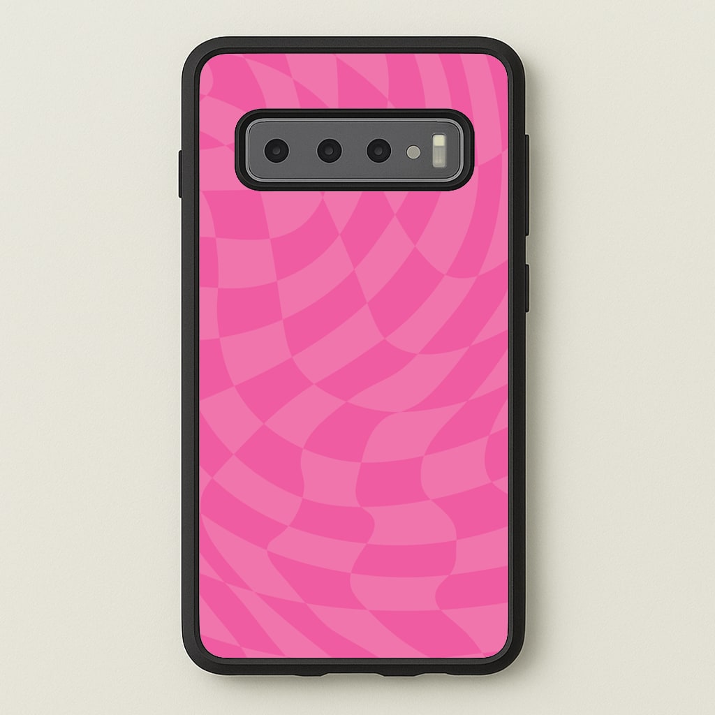 Pink Trippy Checkerboard Pattern - Psychedelic Phone Case for Galaxy S10 Plus