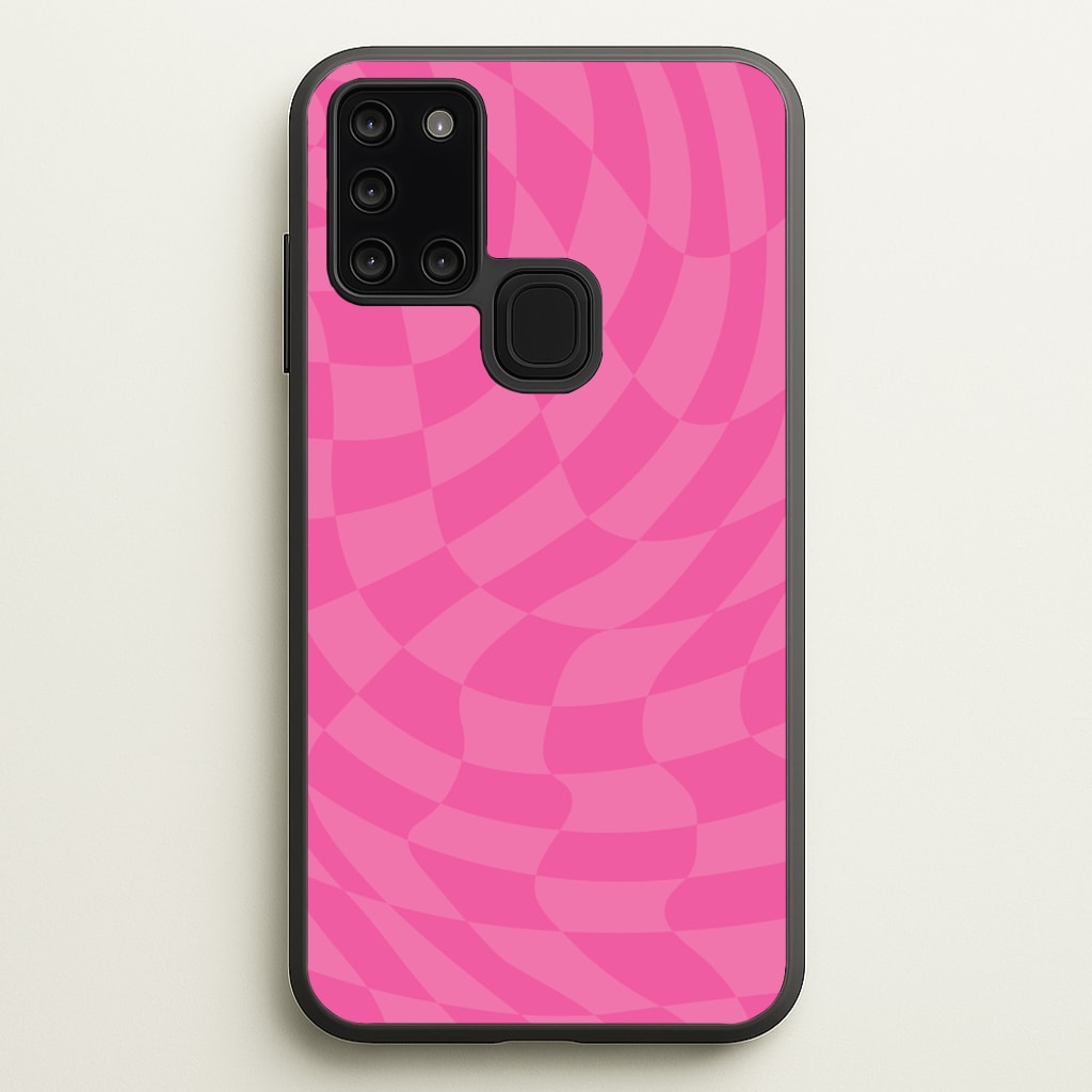 Pink Trippy Checkerboard Pattern - Psychedelic Phone Case for Galaxy A21s