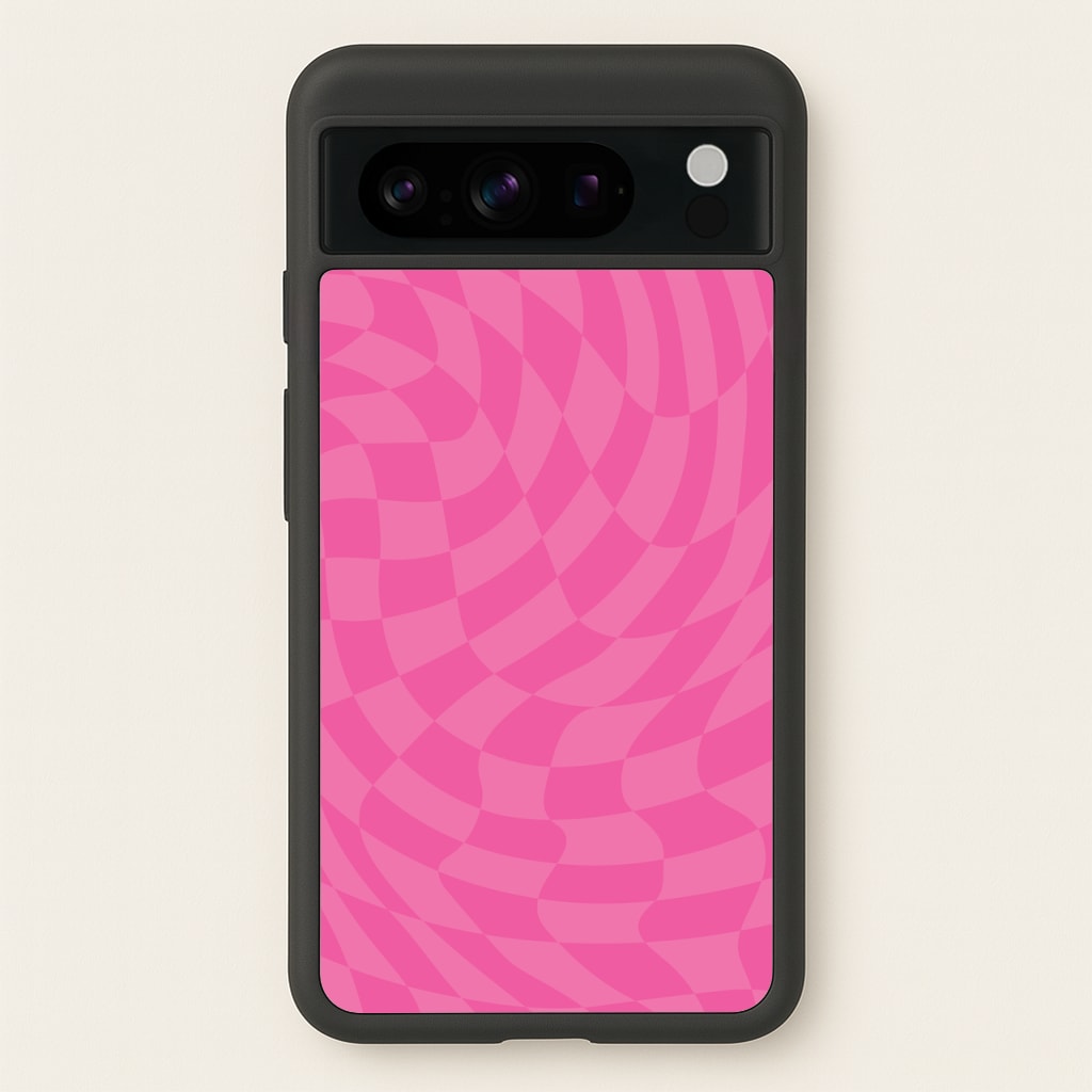 Pink Trippy Checkerboard Pattern - Psychedelic Phone Case for Google Pixel 8 Pro