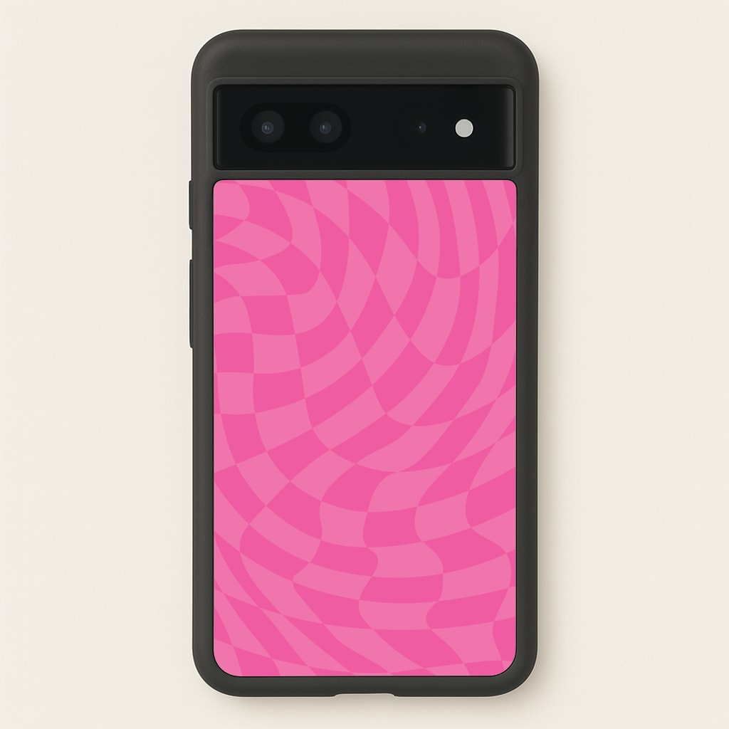 Pink Trippy Checkerboard Pattern - Psychedelic Phone Case for Google Pixel 7