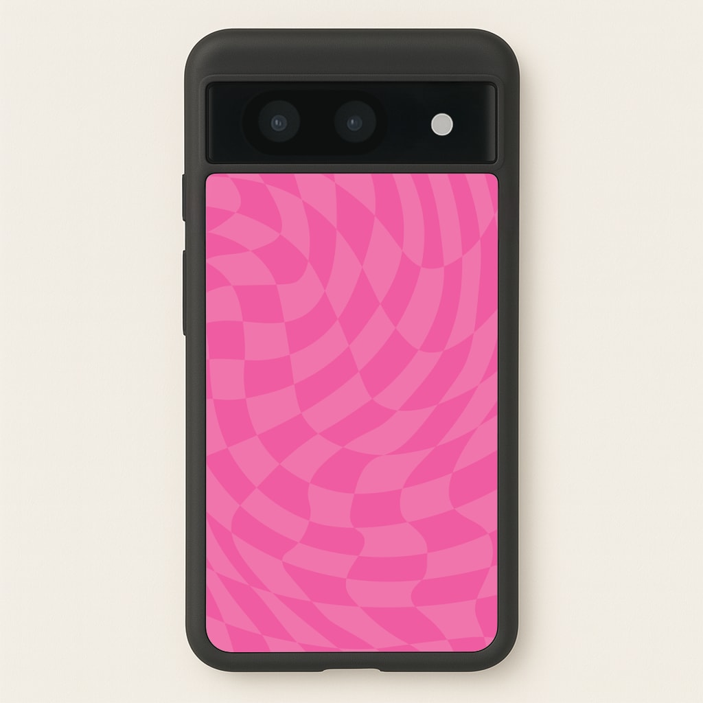 Pink Trippy Checkerboard Pattern - Psychedelic Phone Case for Google Pixel 8a