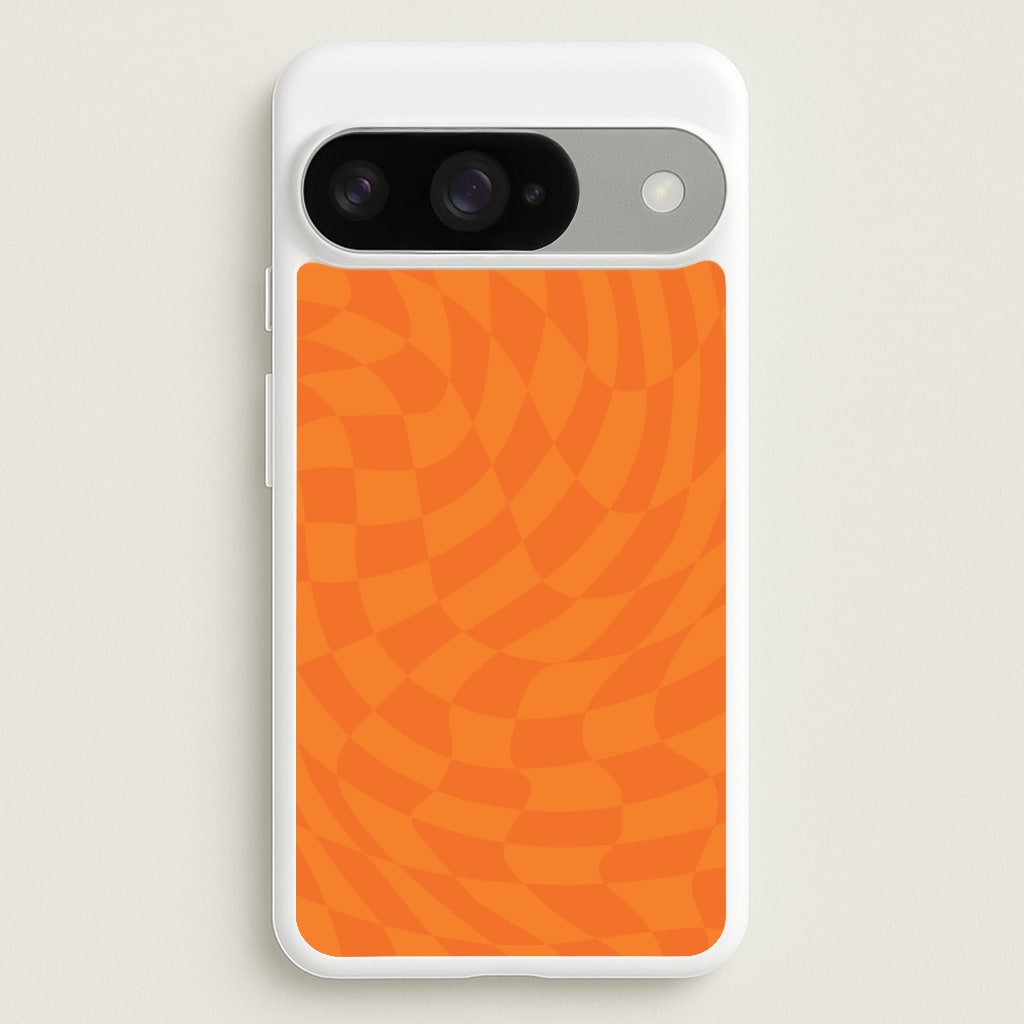 Orange Trippy Checkerboard Pattern Phone Case for Google Pixel 10 / 10 Pro