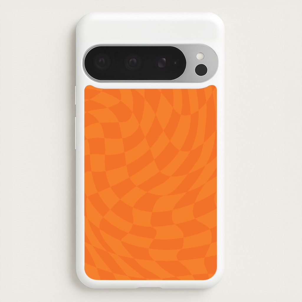 Orange Trippy Checkerboard Pattern - Psychedelic Phone Case for Google Pixel 9 Pro XL