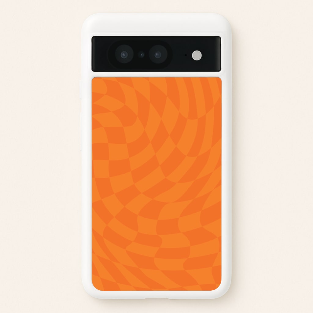 Orange Trippy Checkerboard Pattern - Psychedelic Phone Case for Google Pixel 8