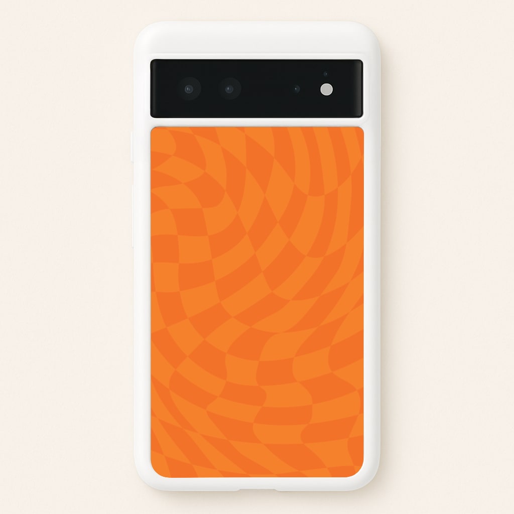 Orange Trippy Checkerboard Pattern - Psychedelic Phone Case for Google Pixel 6