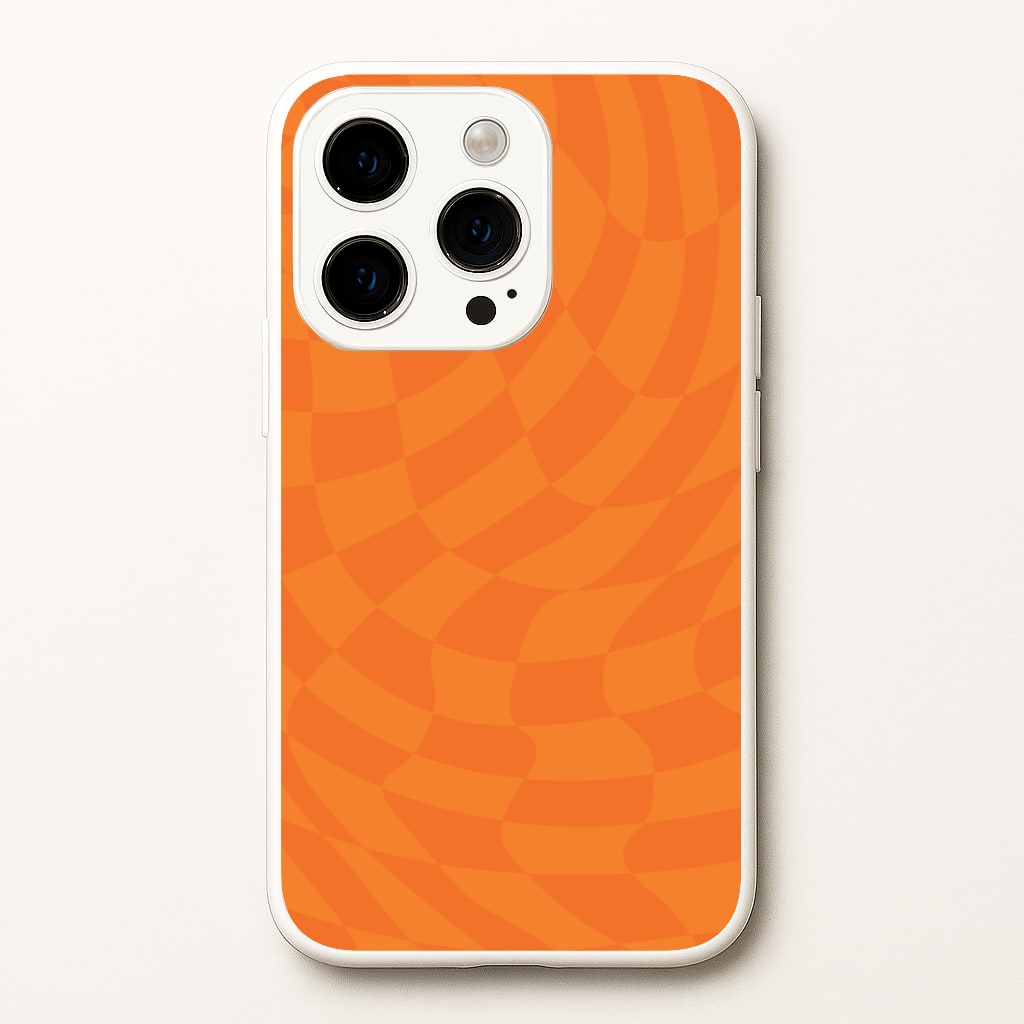 Orange Trippy Checkerboard Pattern - Psychedelic Phone Case for iPhone 15 Pro