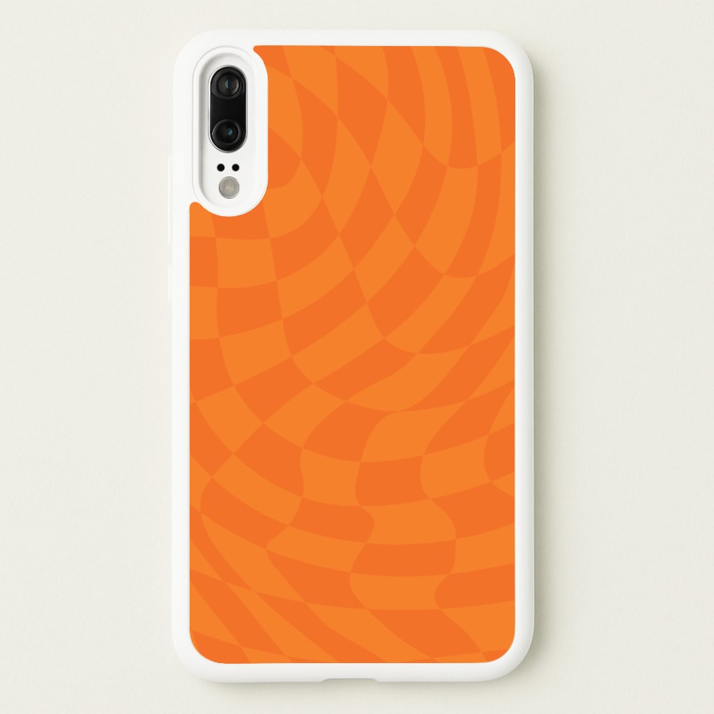Orange Trippy Checkerboard Pattern - Psychedelic Phone Case for Huawei P20