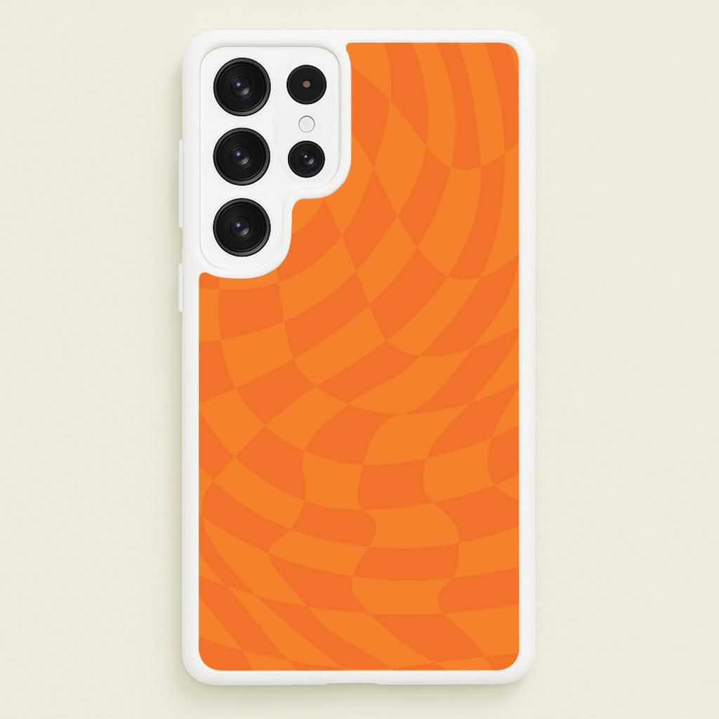 Orange Trippy Checkerboard Pattern - Psychedelic Phone Case for Galaxy S22 Ultra