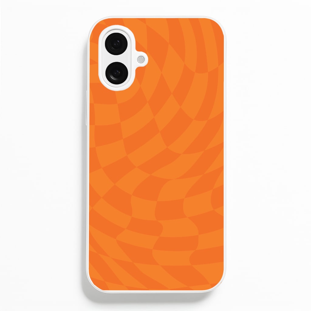 Orange Trippy Checkerboard Pattern - Psychedelic Phone Case for iPhone 16 Plus