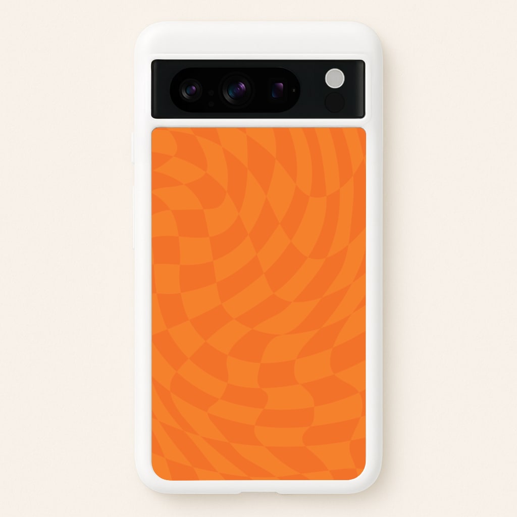 Orange Trippy Checkerboard Pattern - Psychedelic Phone Case for Google Pixel 8 Pro